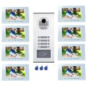 Interphone vidéo couleur pour 8 logements / appartements avec lecteur RFID