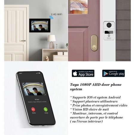 Kit Vidéo-portier Sans Fil 2.4 GHz Avec écran 7 Pouces, Vision Nocturne, Mémorisation 100 Photos, Rechargeable Et Compatible WiFi