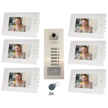 Interphone vidéo couleur pour 6 ou 8 logements / appartements avec lecteur RFID