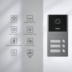 Visiophone de copropriété 3 boutons avec lecteur de badge RFID intégré