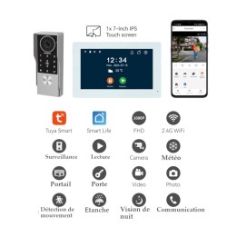 Interphone vidéo connectée 2 fils avec digicode et badges