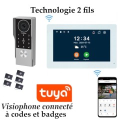 Interphone vidéo connectée 2 fils avec digicode et badges