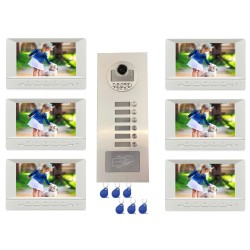 Visiophone couleur pour 6 logements / appartements avec lecteur RFID