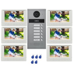Visiophone couleur pour 6 logements / appartements avec lecteur RFID
