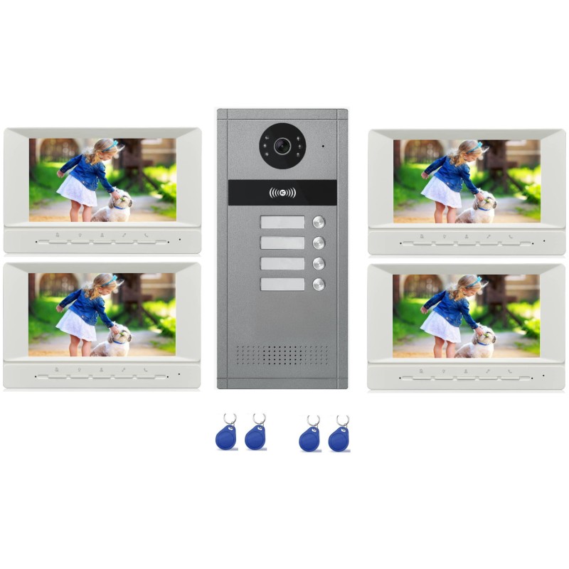 Visiophone collectif d'immeuble à 4 boutons