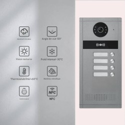 Visiophone pour immeuble 4 boutons avec lecteur de badge RFID intégré