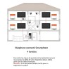 Schéma de câblage d’un visiophone collectif connecté 4 logements avec platine de rue, quatre écrans intérieurs