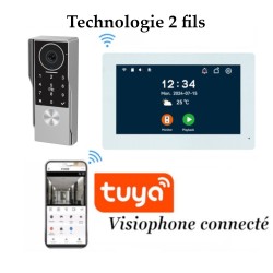 Interphone vidéo connectée 2 fils avec digicode et badges